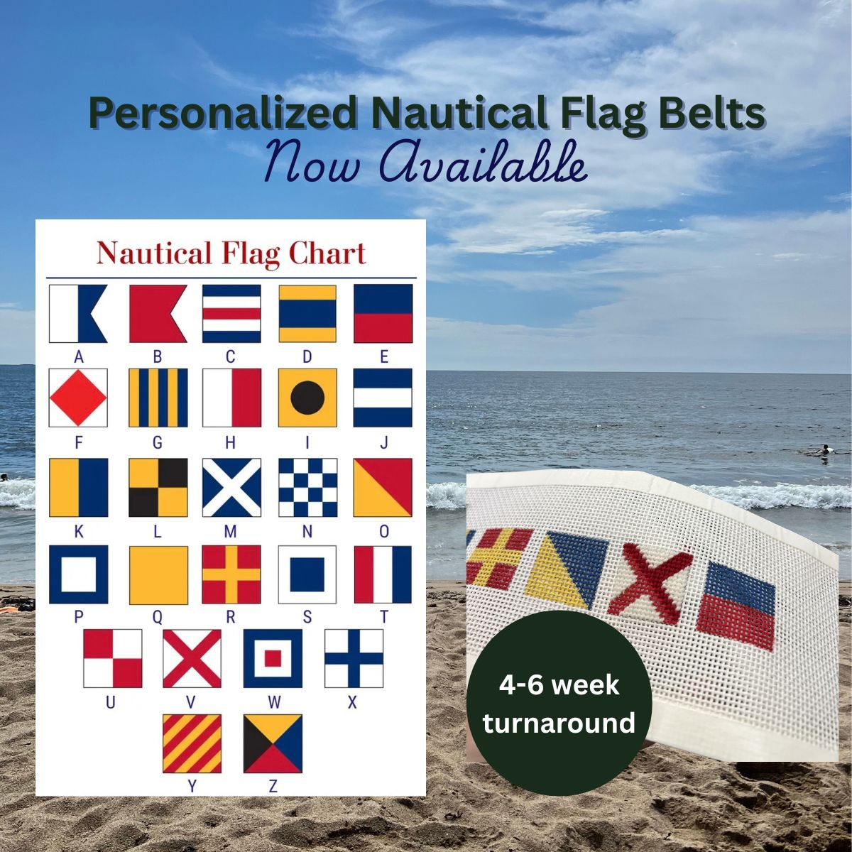 Pre-Order : Personalized Nautical Flag Needlepoint Belt